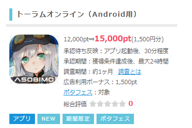 トーラムオンライン Android用 レベル170到達で15 000pt 1 500円 ポイントインカム ネットで稼ぐポイント生活