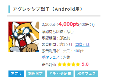 アグレッシブ烈子 ステージ300クリアで4 000pt 400円 ポイントインカム ネットで稼ぐポイント生活